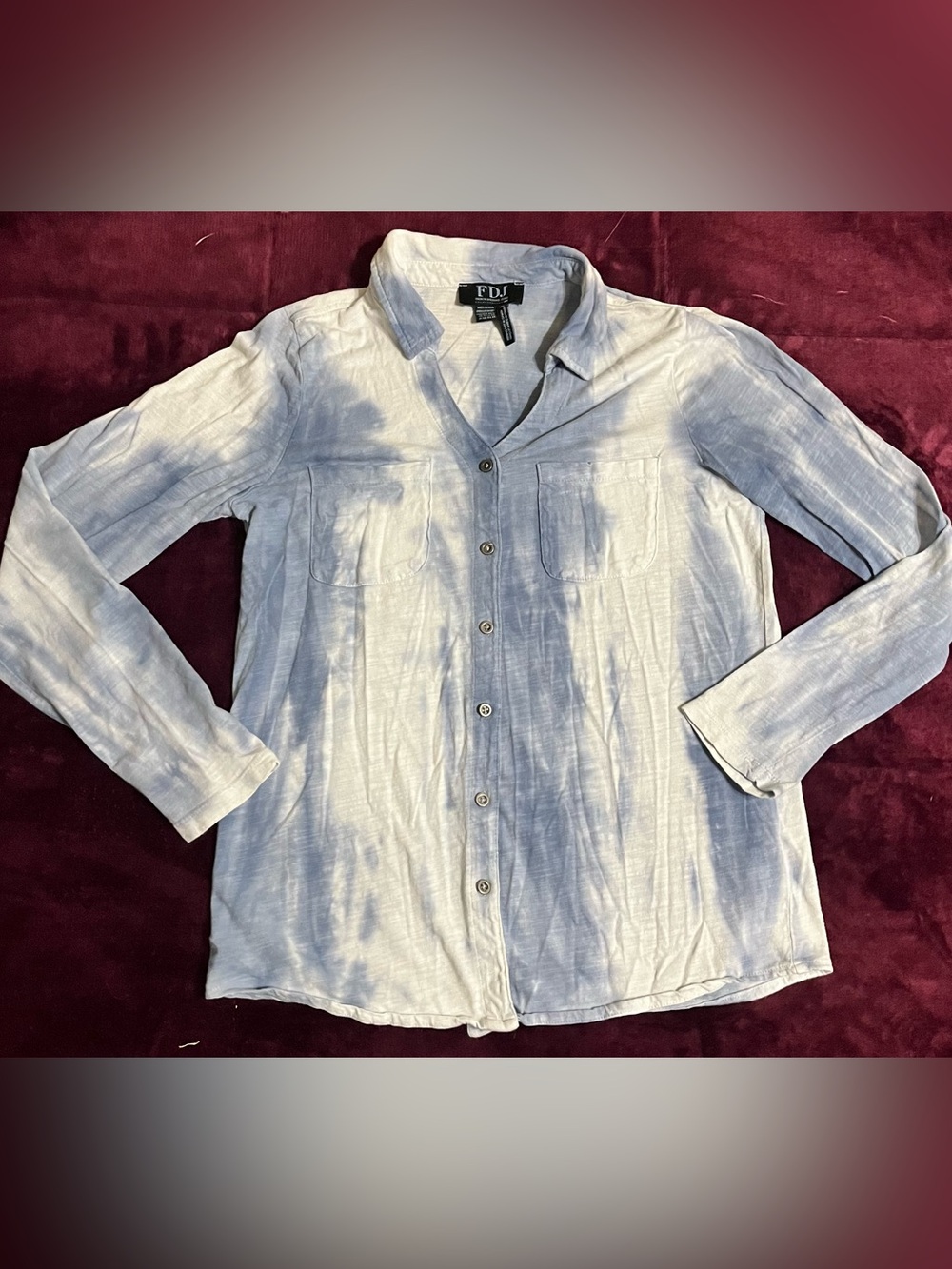 FDJ French Dressing Jeans Blue & White Tie Dye Button Front Shirt Size S